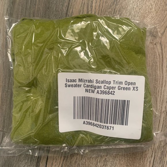 NWT ISAAC MIZRAHI SCALLOP TRIM OPEN FRONT CARDIGAN SWEATER CAPER GREEN XS - Picture 7 of 9